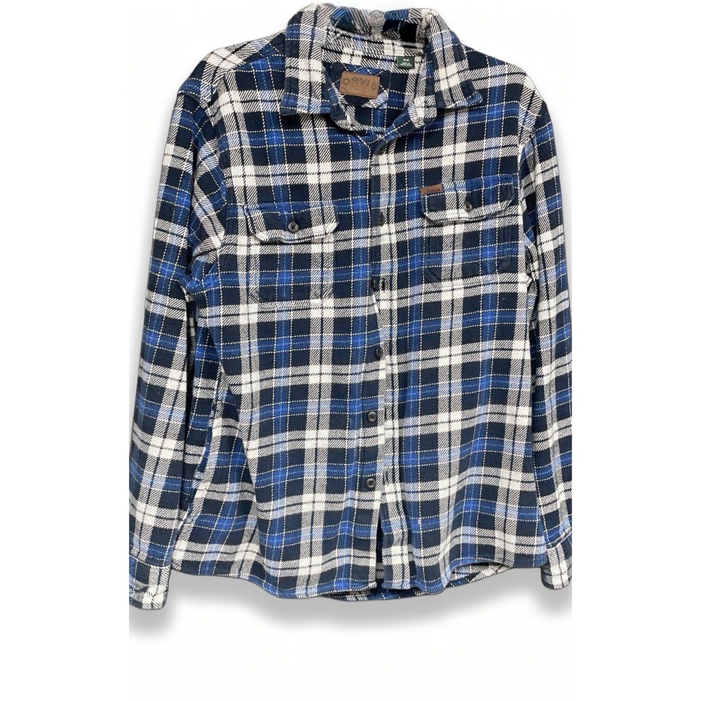 Orvis Mens‎ Blue Plaid Flannel Button Down Shirt Cotton Long Sleeve Size Medium